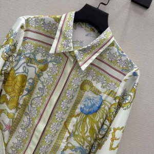 Versace Women Underwater Barocco Silk Midi Shirt Dress 1018933