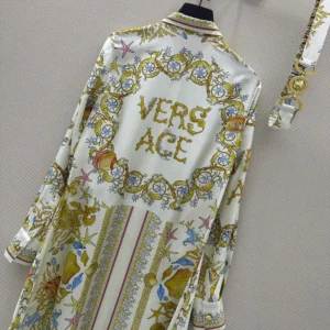 Versace Women Underwater Barocco Silk Midi Shirt Dress 1018933