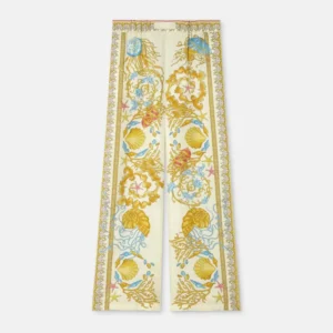 Versace Women Underwater Barocco Silk Pants-Yellow 1020972