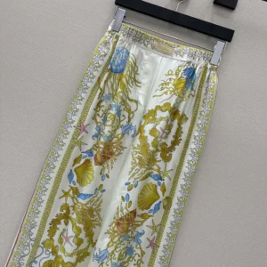 Versace Women Underwater Barocco Silk Pants-Yellow 1020972