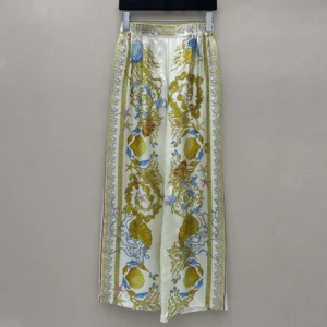 Versace Women Underwater Barocco Silk Pants-Yellow 1020972