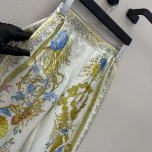 Versace Women Underwater Barocco Silk Pants-Yellow 1020972