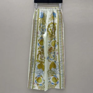 Versace Women Underwater Barocco Silk Pants-Yellow 1020972