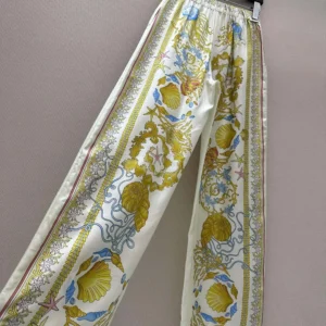 Versace Women Underwater Barocco Silk Pants-Yellow 1020972