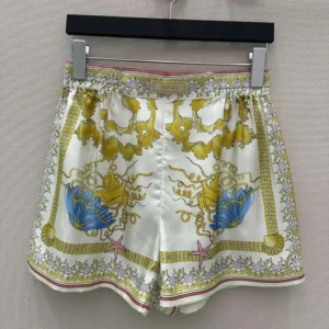 Versace Women Underwater Barocco Silk Shorts-Yellow 1020416