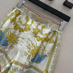 Versace Women Underwater Barocco Silk Shorts-Yellow 1020416