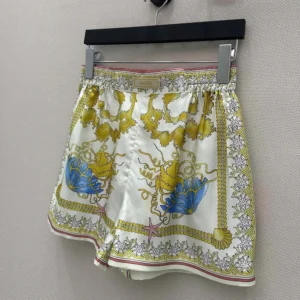 Versace Women Underwater Barocco Silk Shorts-Yellow 1020416