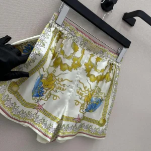 Versace Women Underwater Barocco Silk Shorts-Yellow 1020416