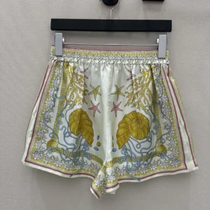 Versace Women Underwater Barocco Silk Shorts-Yellow 1020416