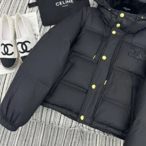 Celine Women Triomphe Cropped Down Jacket in Lightweight Nylon-Black