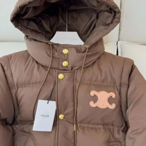 Celine Women Triomphe Cropped Down Jacket in Lightweight Nylon-Brown