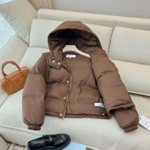 Celine Women Triomphe Cropped Down Jacket in Lightweight Nylon-Brown