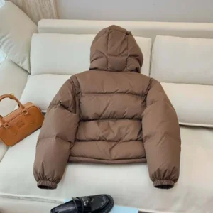 Celine Women Triomphe Cropped Down Jacket in Lightweight Nylon-Brown