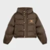 Celine Women Triomphe Cropped Down Jacket in Lightweight Nylon-Brown