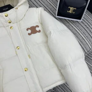 Celine Women Triomphe Cropped Down Jacket in Lightweight Nylon-White