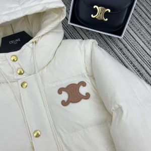 Celine Women Triomphe Cropped Down Jacket in Lightweight Nylon-White