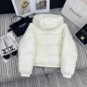 Celine Women Triomphe Cropped Down Jacket in Lightweight Nylon-White