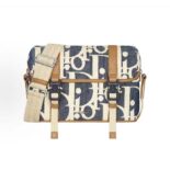 Dior Men Hit the Road Messenger Bag with Flap Blue and Beige Raffia-Effect Dior Oblique Denim
