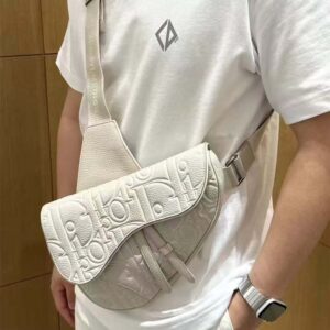 Dior Men Saddle Bag Beige Dior Gravity Outline Leather and Beige Grained Calfskin