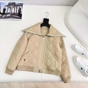 Dior Women Macrocannage Bomber Jacket Beige Quilted Technical Taffeta