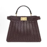 Fendi Women Peekaboo ISeeU Petite Maroon Padded Calfskin Leather Bag