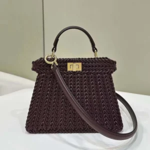 Fendi Women Peekaboo ISeeU Petite Maroon Padded Calfskin Leather Bag