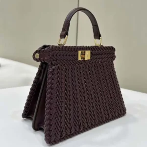 Fendi Women Peekaboo ISeeU Petite Maroon Padded Calfskin Leather Bag