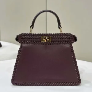 Fendi Women Peekaboo ISeeU Petite Maroon Padded Calfskin Leather Bag