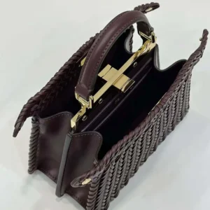 Fendi Women Peekaboo ISeeU Petite Maroon Padded Calfskin Leather Bag