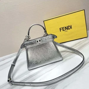 Fendi Women Peekaboo ISeeU Petite Silver Padded Nappa Leather Bag