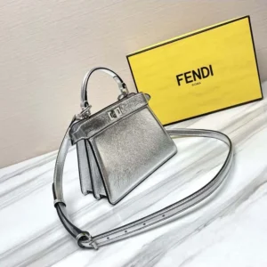 Fendi Women Peekaboo ISeeU Petite Silver Padded Nappa Leather Bag