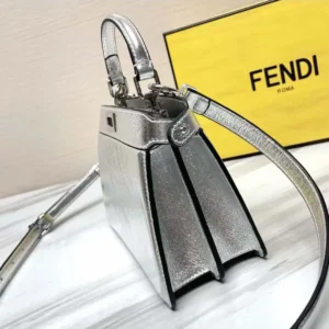 Fendi Women Peekaboo ISeeU Petite Silver Padded Nappa Leather Bag