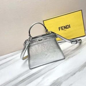 Fendi Women Peekaboo ISeeU Petite Silver Padded Nappa Leather Bag