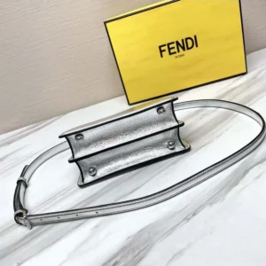 Fendi Women Peekaboo ISeeU Petite Silver Padded Nappa Leather Bag