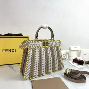 Fendi Women Peekaboo ISeeU Small Multicolor Interlaced Leather Bag