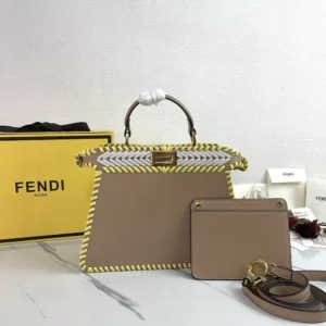 Fendi Women Peekaboo ISeeU Small Multicolor Interlaced Leather Bag