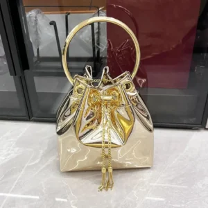 Jimmy Choo Women Bon Bon Gold Mirror Fabric Mini Bag with Metal Handle