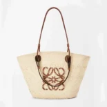 Loewe Women Large Anagram Basket Bag in Iraca Palm and Calfskin