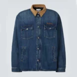 Miu Miu Women Denim Down Jacket with Embroidered Logo