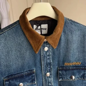 Miu Miu Women Denim Down Jacket with Embroidered Logo