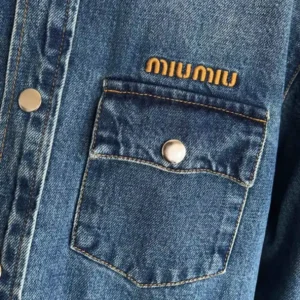 Miu Miu Women Denim Down Jacket with Embroidered Logo
