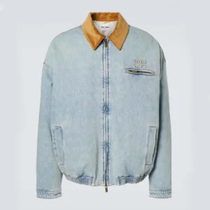 Miu Miu Women Logo Corduroy-trimmed Denim Blouson