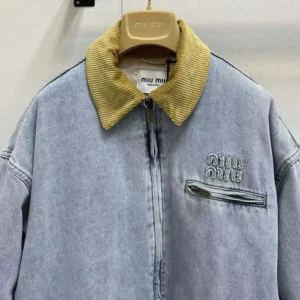 Miu Miu Women Logo Corduroy-trimmed Denim Blouson