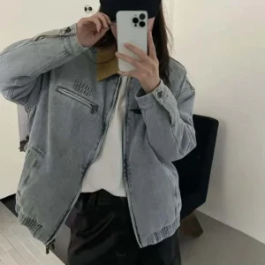 Miu Miu Women Logo Corduroy-trimmed Denim Blouson
