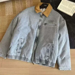 Miu Miu Women Logo Corduroy-trimmed Denim Blouson