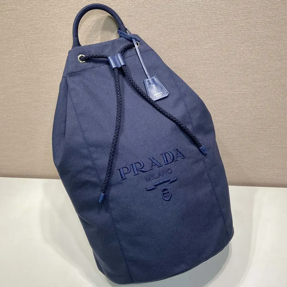 Prada Unisex Canvas Drawstring Duffle Bag-Navy 2VY0112CYA 4 Prada Unisex Canvas Drawstring Duffle Bag-Navy 2VY0112CYA