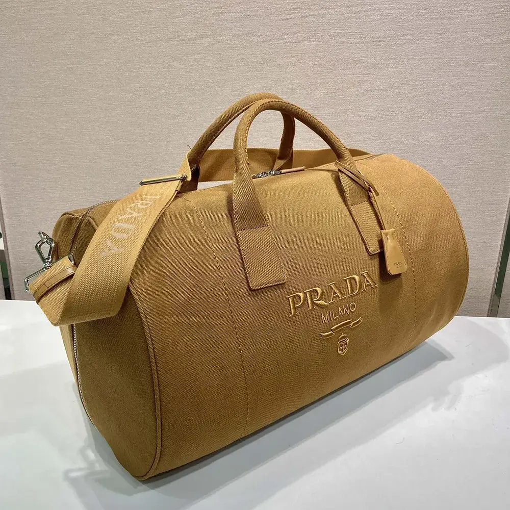 Prada Unisex Canvas Duffle Bag-Brown 2VC051 5 Prada Unisex Canvas Duffle Bag-Brown 2VC051