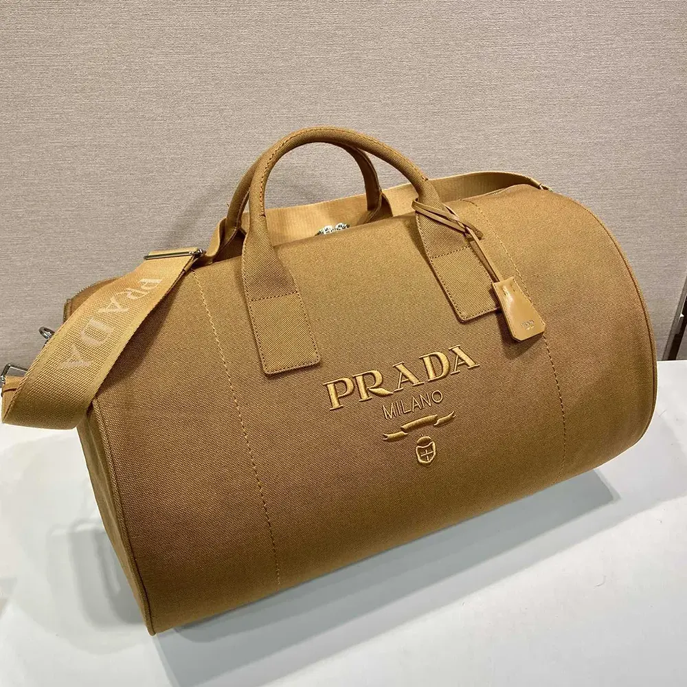 Prada Unisex Canvas Duffle Bag-Brown 2VC051 4 Prada Unisex Canvas Duffle Bag-Brown 2VC051