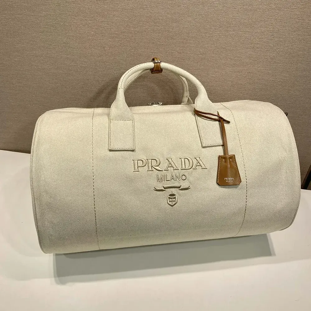 Prada Unisex Canvas Duffle Bag-White 2VC051 4 Prada Unisex Canvas Duffle Bag-White 2VC051