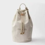 Prada Unisex Linen Blend Drawstring Duffel Bag-White 2VY0112CX9